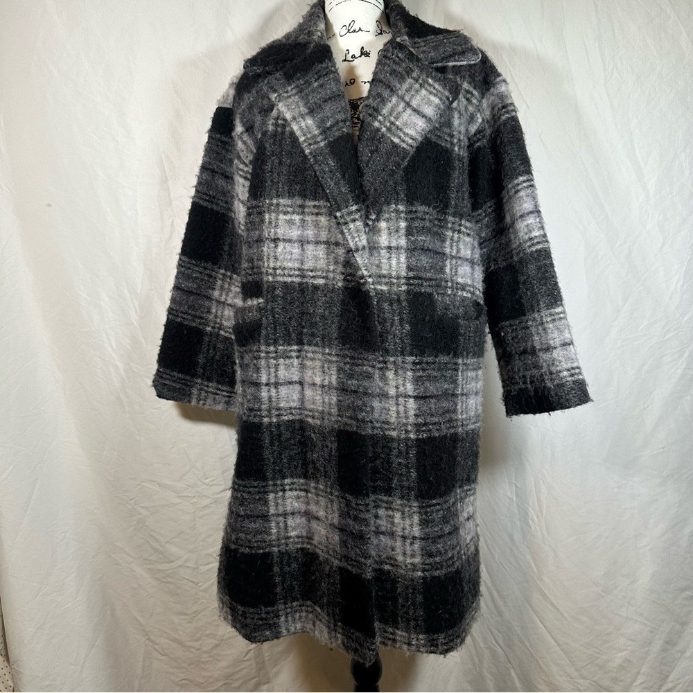 Bella Amore Boucle Cocoon Oversized V-neck Wool Coat Women's Plaid Modern Layer - Picture 3 of 6